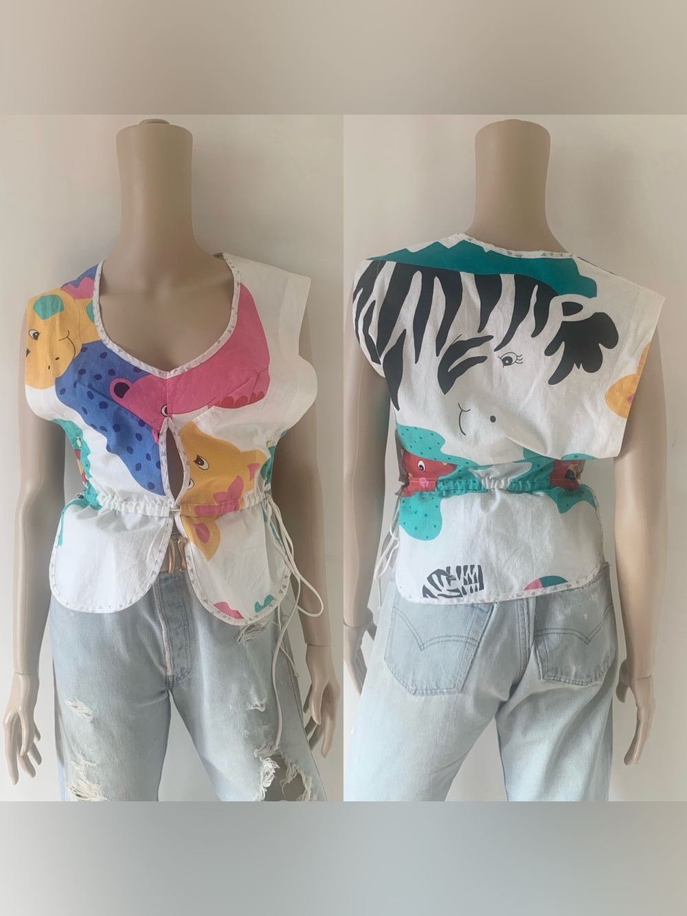 Designer Grey Ant cotton pinafore apron style top w/ a colorful animal print - Picture 2 of 16